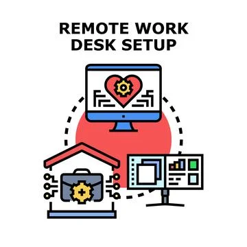 Remote work desk setup concept illustration 스톡 일러스트