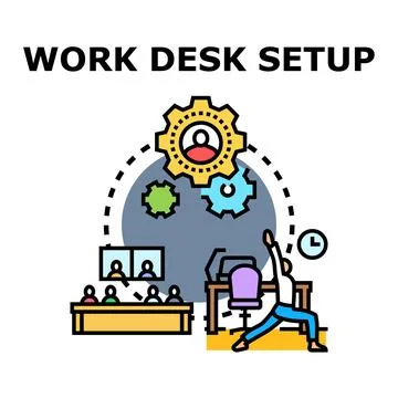 Remote work desk setup promoting well being and team collaboration Illustrazione stock