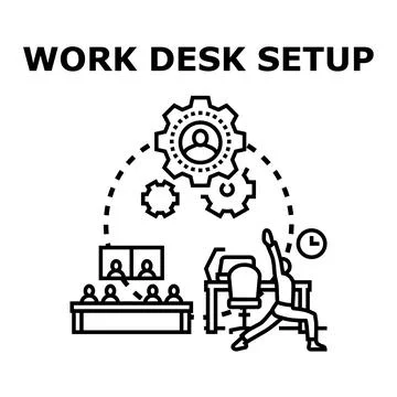 Remote work desk setup promoting well being and team collaboration Stock Illustration