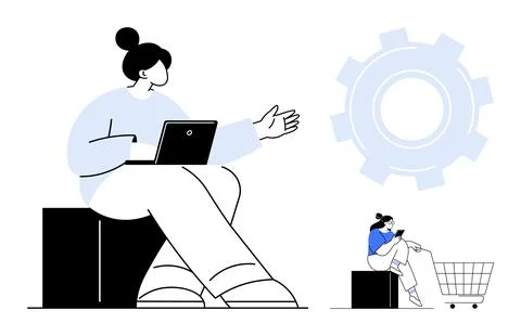 Remote Work Efficiency and Online Shopping Exploring Productivity and Digit.. Illustrazione stock