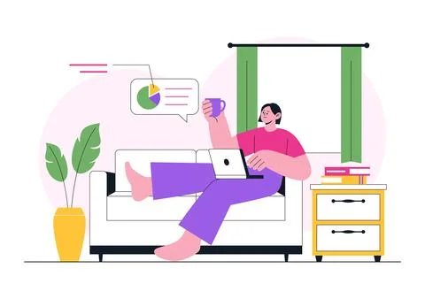 Remote Work Environments Illustration Featuring Home Office Setup, Virtual .. Stock Illustration