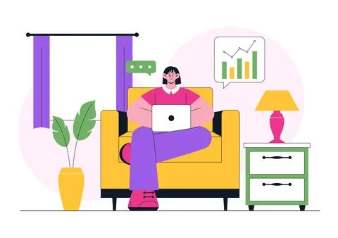 Remote Work Environments Illustration Featuring Home Office Setup, Virtual .. Stock Illustration