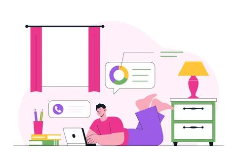 Remote Work Environments Illustration Featuring Home Office Setup, Virtual .. Stock Illustration