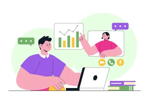 Remote Work Environments Illustration Featuring Home Office Setup, Virtual .. Stock Illustration