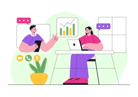 Remote Work Environments Illustration Featuring Home Office Setup, Virtual .. Stock Illustration