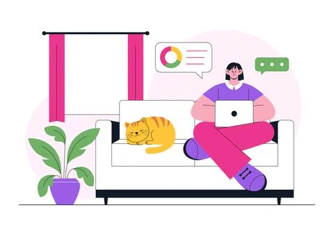Remote Work Environments Illustration Featuring Home Office Setup, Virtual .. Stock Illustration