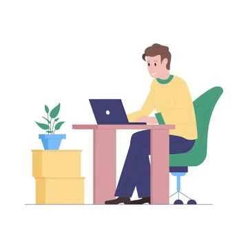 Remote Work A Focused Man Engaged in His Work on a Laptop in a Comfortable Home イラスト素材