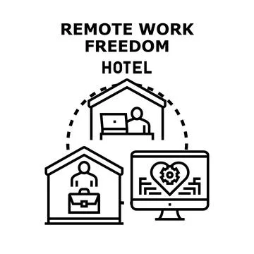 Remote work freedom hotel concept illustration Stock Illustration
