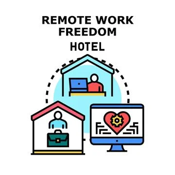 Remote work freedom hotel concept illustration Stock Illustration
