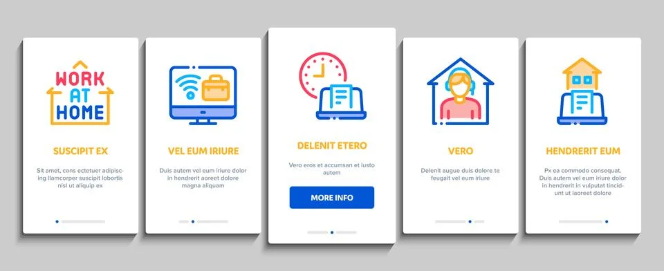 Remote Work Freelance Onboarding Elements Icons Set Vector Stock Illustration