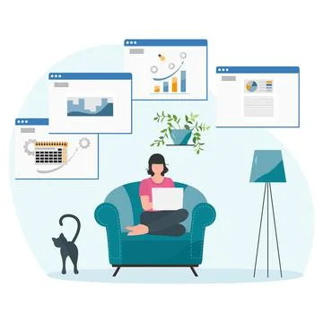 Remote Work Freelance Studying People Home Covid19 Stock Illustration