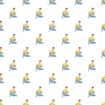 Remote work freelancer using laptop seamless pattern 스톡 일러스트