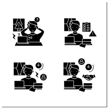 Remote work glyph icons set Stock Illustration