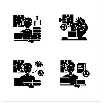 Remote work glyph icons set Stock Illustration