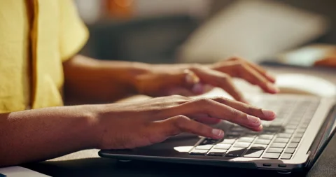 Remote work, hands or typing on laptop in home for article draft, editing column Stock Footage 337457006