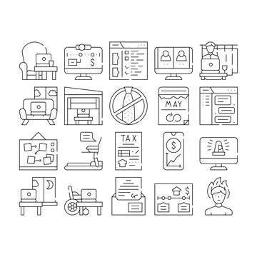Remote Work From Home Collection Icons Set Vector Stock Illustration