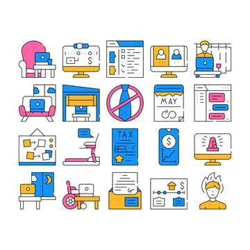 Remote Work From Home Collection Icons Set Vector Stock Illustration