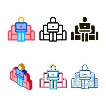 Remote work on home couch icon vector outline edition Stock Illustration