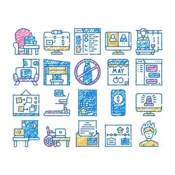 Remote work from home icon hand drawn Stock Illustration