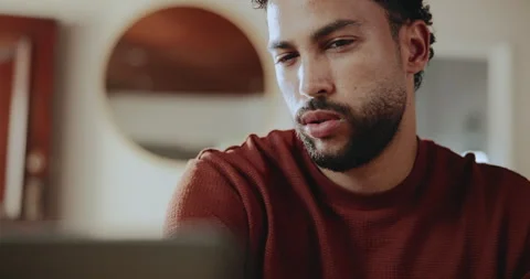 Remote work from home, laptop and man with fatigue, glasses and deadline for Stock Footage 329363422