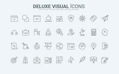 Remote work in home office line icons set, person with computer at workplace Stock Illustration