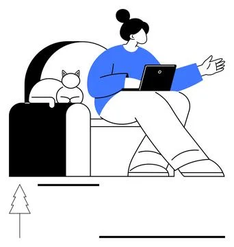 Remote work, home office, relaxation, lifestyle, productivity, digital commun Stock Illustration