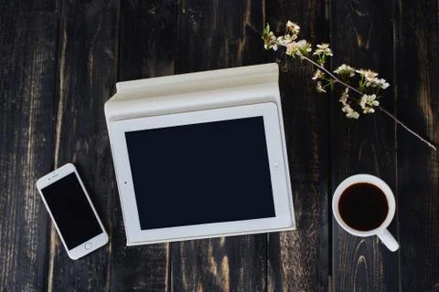 Remote work at home in the spring during the coronovirus period Stock Photos