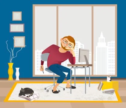 Remote work from home vector flat illustration Stock Illustration