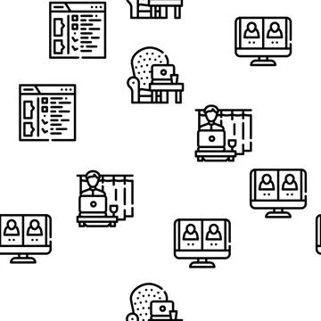 Remote Work From Home Vector Seamless Pattern Stock Illustration