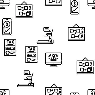 Remote Work From Home Vector Seamless Pattern Stock Illustration