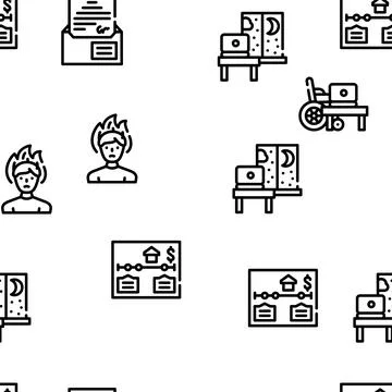 Remote Work From Home Vector Seamless Pattern Stock Illustration