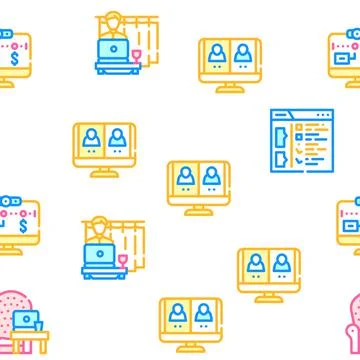 Remote Work From Home Vector Seamless Pattern Stock Illustration