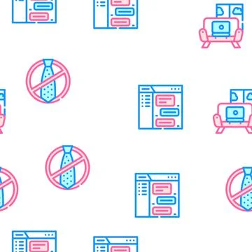 Remote Work From Home Vector Seamless Pattern Stock Illustration