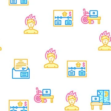 Remote Work From Home Vector Seamless Pattern Stock Illustration