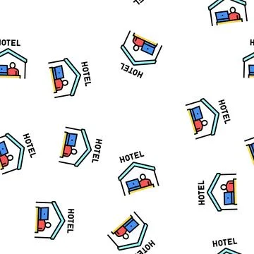 Remote work in hotel vector seamless pattern Stock Illustration