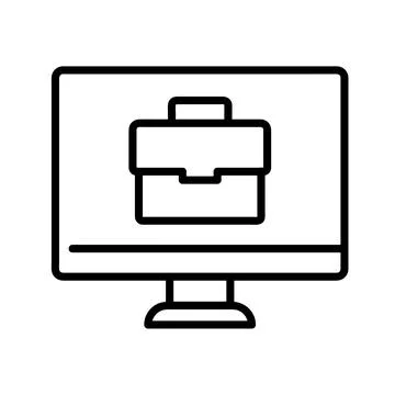 Remote work icon. Flat bag pictogram in pc screen for website. Line stroke. I Stock Illustration