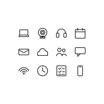 Remote Work Icon Set 12 Black White Line Icons Editable Stroke Vector Stock Illustration