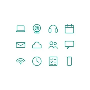 Remote Work Icon Set 12 Color Line Icons Editable Stroke Vector Stock Illustration