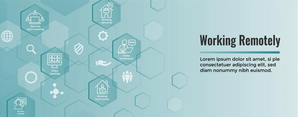 Remote work icon set and web header banner Stock Illustration