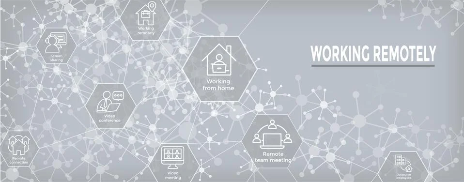 Remote work icon set and web header banner Stock Illustration