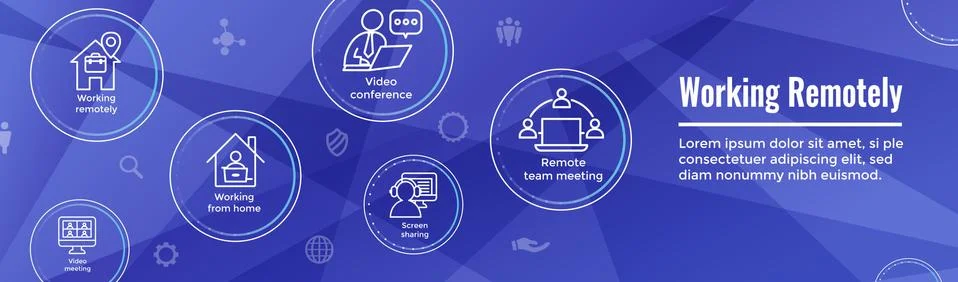 Remote work icon set and web header banner Stock Illustration