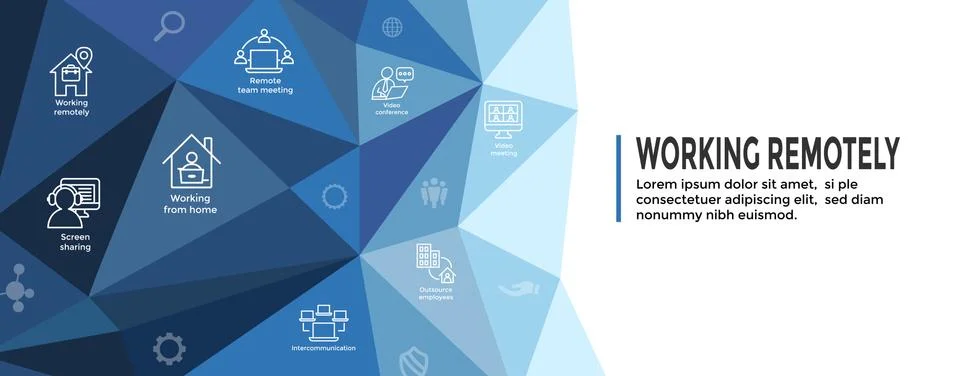Remote work icon set and web header banner Stock Illustration