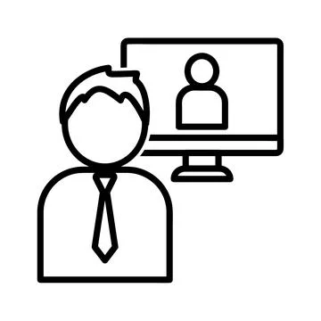 Remote work icon. Two man working online. Flat pictogram for web. Line stroke Stock Illustration
