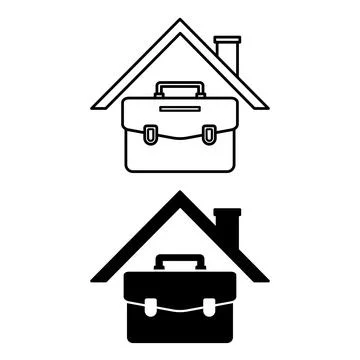 Remote Work Icons. Black and White Vector Illustrations. Home and Work Brie.. Illustrazione stock