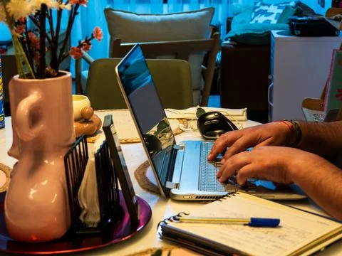 Remote Work With Laptop And Computer Mouse 写真素材