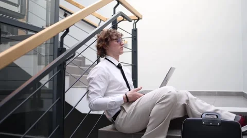 Remote work on laptop outside office Stock Footage 333974424