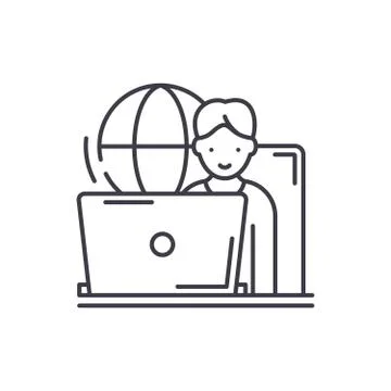 Remote work line icon concept. Remote work vector linear illustration, symbol Illustrazione stock