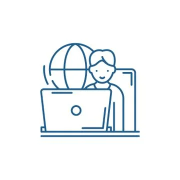 Remote work line icon concept. Remote work flat vector symbol, sign, outline Stock Illustration