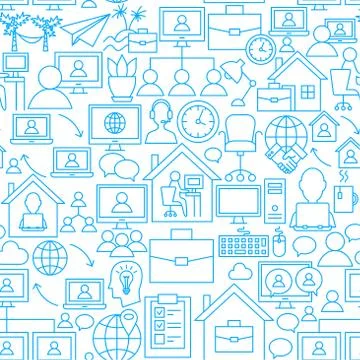Remote Work Line Seamless Pattern Stock Illustration
