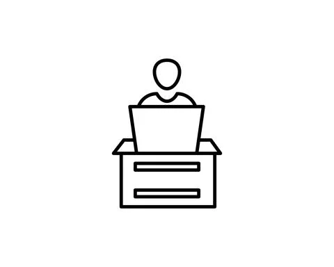 Remote Work. Line Symbol Worker Man at the Desk Designer-Freelancer. Icon in  Stock Illustration